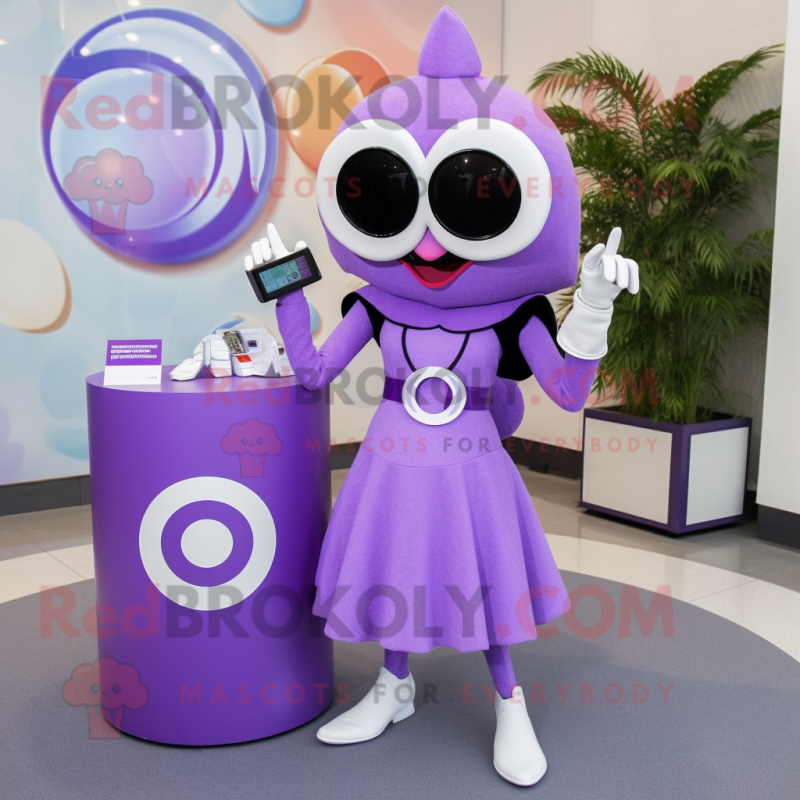 Lavender Phone mascot costume character dressed with a Circle Skirt and Sunglasses Lavender Phone mascot costume character dressed with a Circle Skirt and Sunglasses