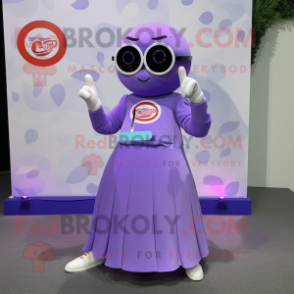 Lavender Phone mascot costume character dressed with a Circle Skirt and Sunglasses