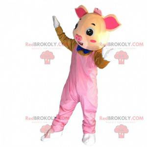 Mascote porco vestido, fantasia gigante de porco rosa -