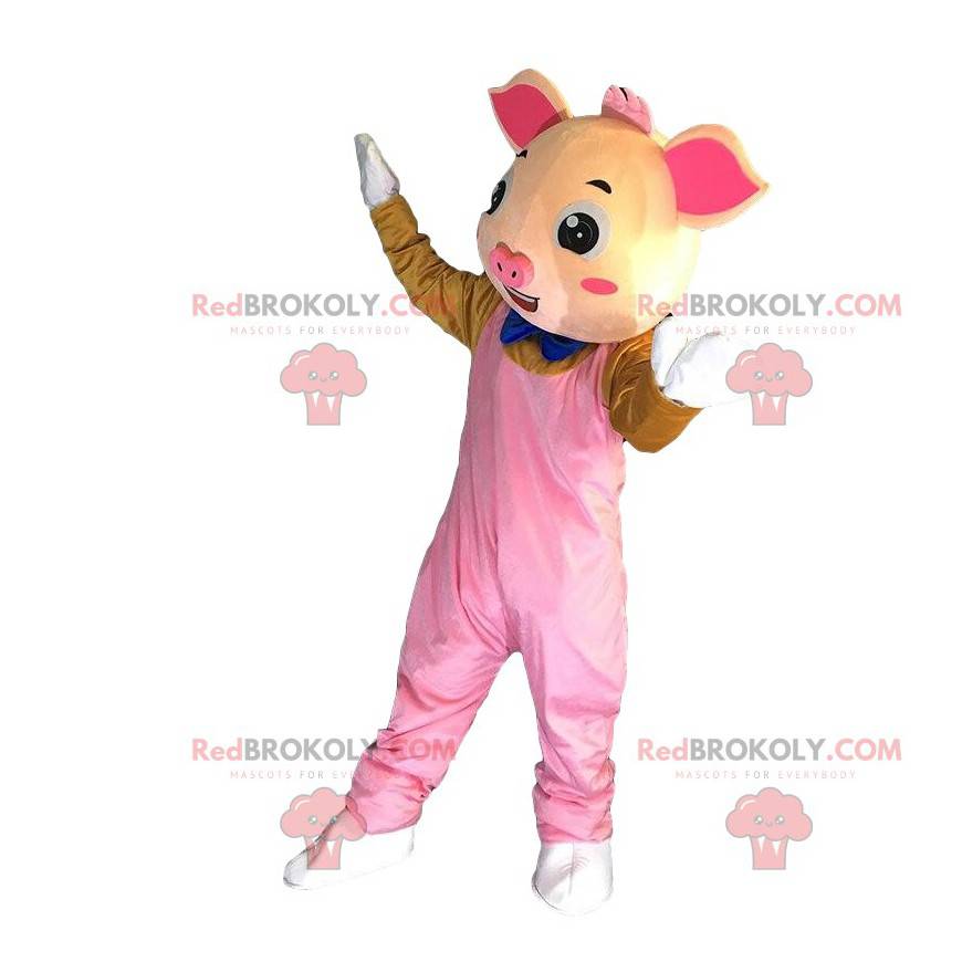 Pig mascot dressed, giant pink pig costume - Redbrokoly.com