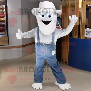 Silver Spaghetti mascot costume character dressed with a Bootcut Jeans and Lapel pins