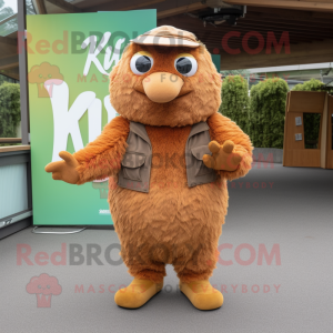 Rust Kiwi mascot costume character dressed with a Dress Pants and Mittens