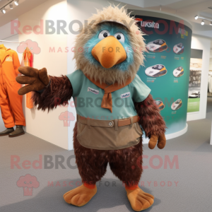 Rust Kiwi mascot costume character dressed with a Dress Pants and Mittens