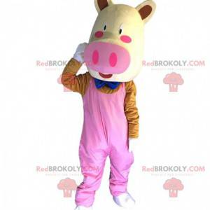 Mascotte de cochon habillé, costume de cochon rose géant -