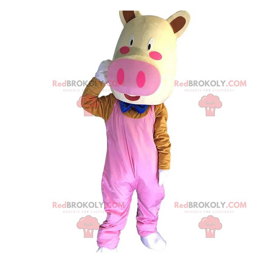Mascotte de cochon habillé, costume de cochon rose géant -