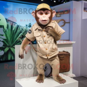 Beige Capuchin Monkey mascot costume character dressed with a Cargo Shorts and Rings