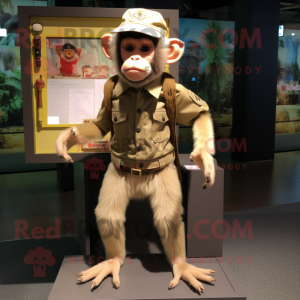 Beige Capuchin Monkey mascot costume character dressed with a Cargo Shorts and Rings