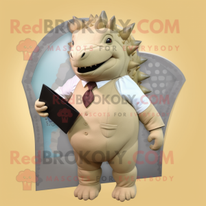 Tan Ankylosaurus mascot costume character dressed with a Sheath Dress and Ties