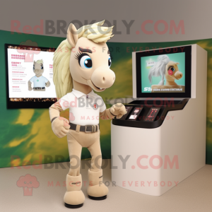 Beige Mare mascot costume character dressed with a Playsuit and Bracelet watches