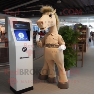 Beige Mare mascot costume character dressed with a Playsuit and Bracelet watches