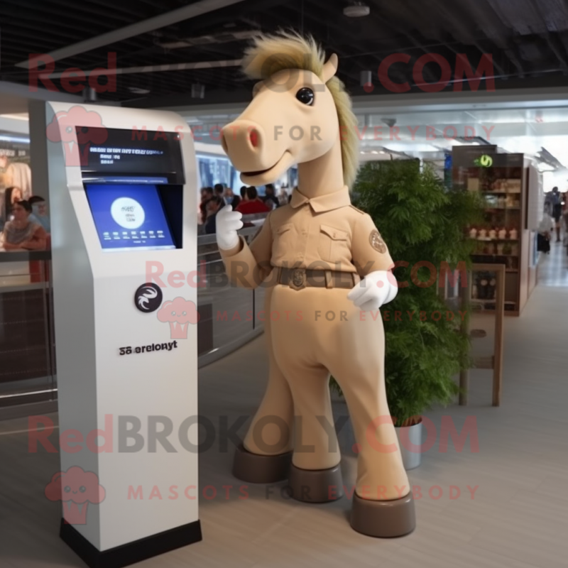 Beige Mare mascot costume character dressed with a Playsuit and Bracelet watches Beige Mare mascot costume character dressed with a Playsuit and Bracelet watches