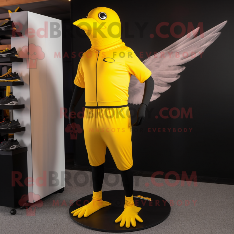 Yellow Blackbird mascot costume character dressed with a Joggers and Foot pads Yellow Blackbird mascot costume character dressed with a Joggers and Foot pads