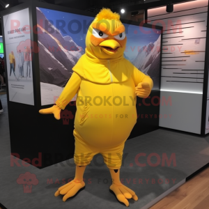Yellow Blackbird mascot costume character dressed with a Joggers and Foot pads
