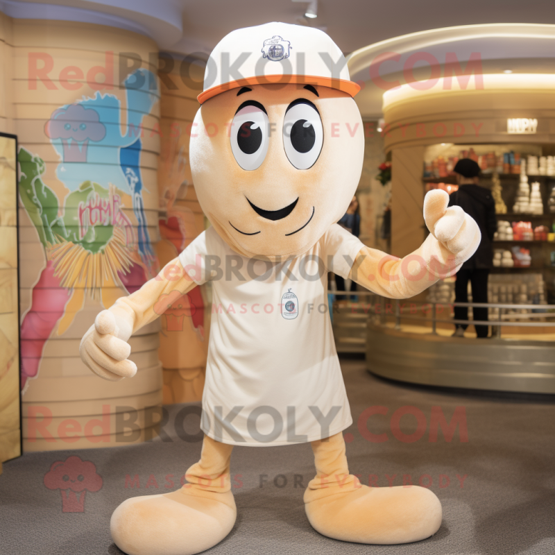 Tan Shrimp Scampi mascot costume character dressed with a Henley Tee and Beanies Tan Shrimp Scampi mascot costume character dressed with a Henley Tee and Beanies