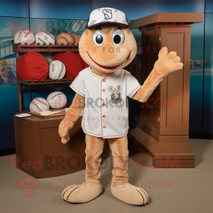 Tan Shrimp Scampi mascot costume character dressed with a Henley Tee and Beanies