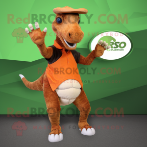 Rust Parasaurolophus mascot costume character dressed with a Polo Tee and Gloves
