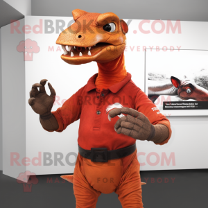 Rust Parasaurolophus mascot costume character dressed with a Polo Tee and Gloves