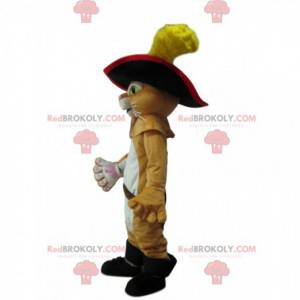 Puss in boots mascot, famous cunning cat, knight costume -