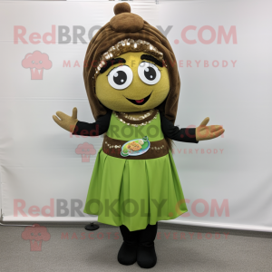 Olive Biryani mascot costume character dressed with a A-Line Skirt and Keychains