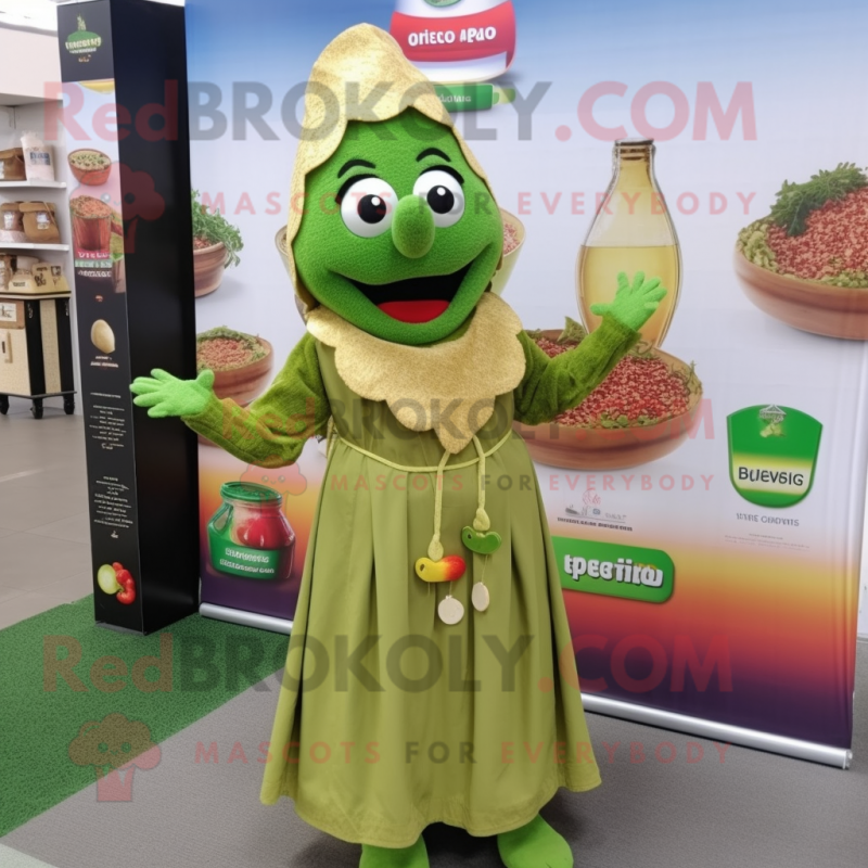 Olive Biryani mascot costume character dressed with a A-Line Skirt and Keychains