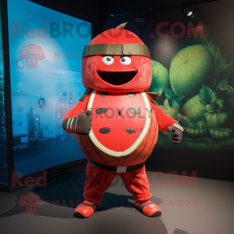 Red Melon mascot costume character dressed with a Rash Guard and Belts Red Melon mascot costume character dressed with a Rash Guard and Belts