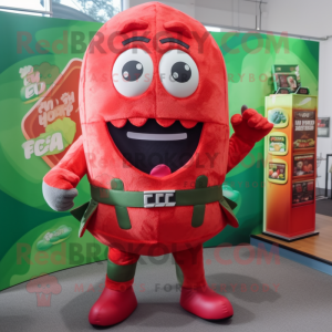 Red Melon mascot costume character dressed with a Rash Guard and Belts