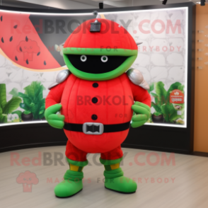 Red Melon mascot costume character dressed with a Rash Guard and Belts