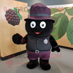 Black Raspberry mascot costume character dressed with a Long Sleeve Tee and Belts