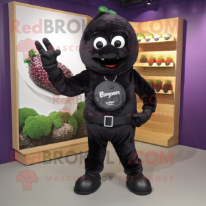 Black Raspberry mascot costume character dressed with a Long Sleeve Tee and Belts