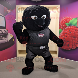 Black Raspberry mascot costume character dressed with a Long Sleeve Tee and Belts