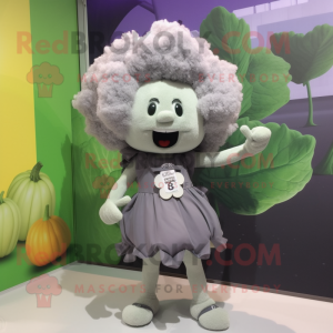 Gray Cauliflower mascot costume character dressed with a Mini Dress and Suspenders