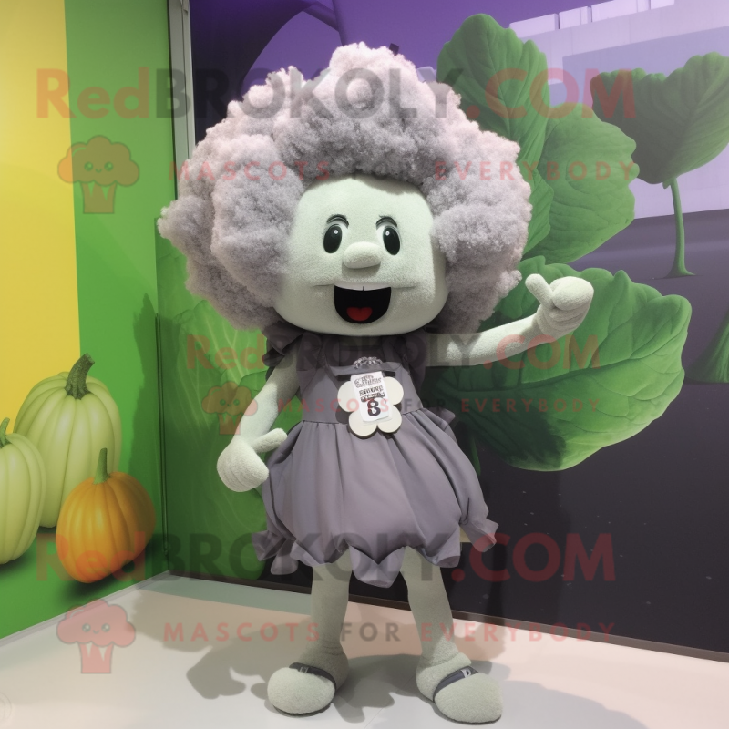 Gray Cauliflower mascot costume character dressed with a Mini Dress and Suspenders Gray Cauliflower mascot costume character dressed with a Mini Dress and Suspenders