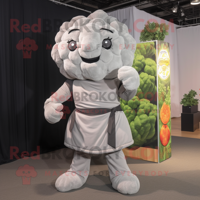 Gray Cauliflower mascot costume character dressed with a Mini Dress and Suspenders Gray Cauliflower mascot costume character dressed with a Mini Dress and Suspenders
