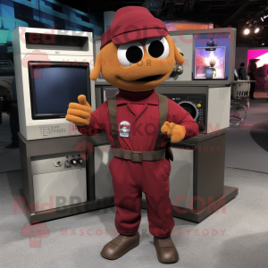 Maroon Television mascot costume character dressed with a Cargo Pants and Keychains