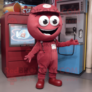 Maroon Television mascot costume character dressed with a Cargo Pants and Keychains