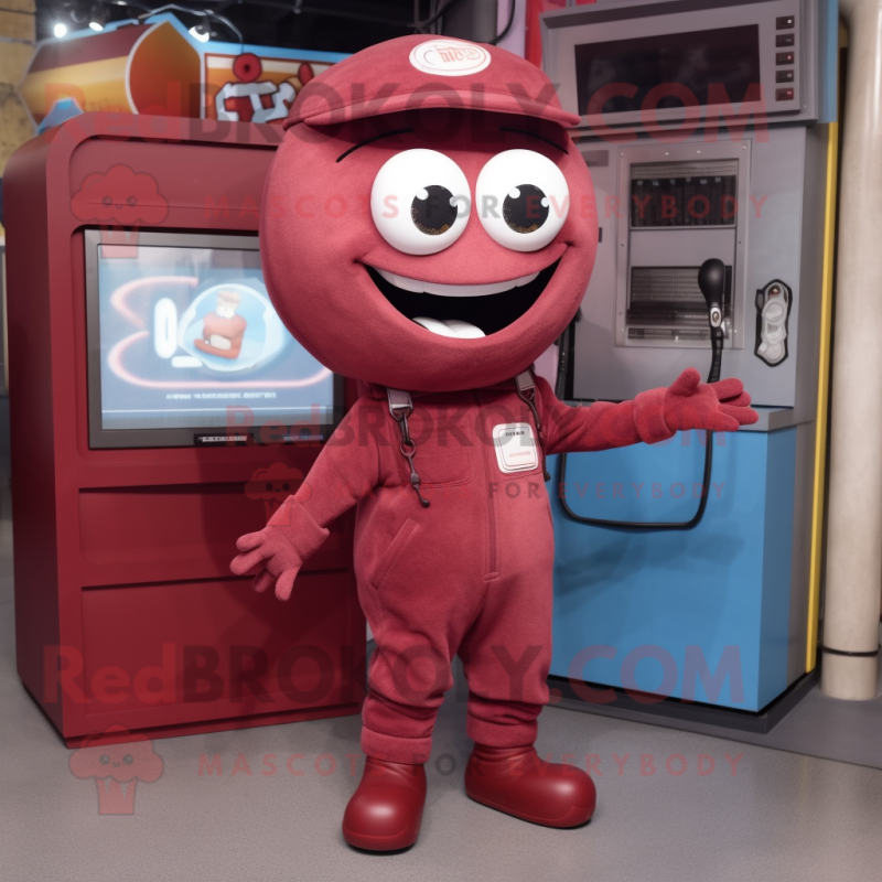 Maroon Television mascot costume character dressed with a Cargo Pants and Keychains Maroon Television mascot costume character dressed with a Cargo Pants and Keychains