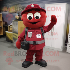 Maroon Television mascot costume character dressed with a Cargo Pants and Keychains