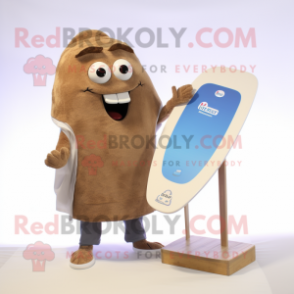 Tan Surfboard mascot costume character dressed with a Poplin Shirt and Coin purses