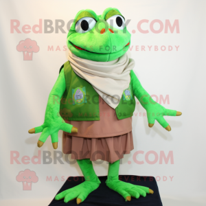 nan Frog mascot costume character dressed with a Bermuda Shorts and Shawl pins