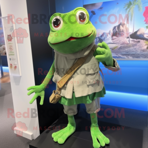 nan Frog mascot costume character dressed with a Bermuda Shorts and Shawl pins