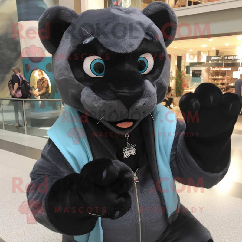 nan Panther mascot costume character dressed with a Vest and Beanies nan Panther mascot costume character dressed with a Vest and Beanies