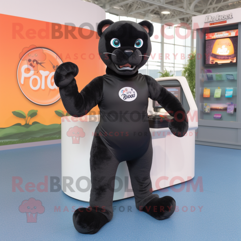 nan Panther mascot costume character dressed with a Vest and Beanies nan Panther mascot costume character dressed with a Vest and Beanies