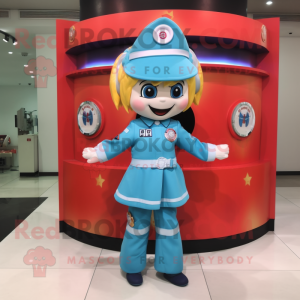 Cyan Fire Fighter maskot...