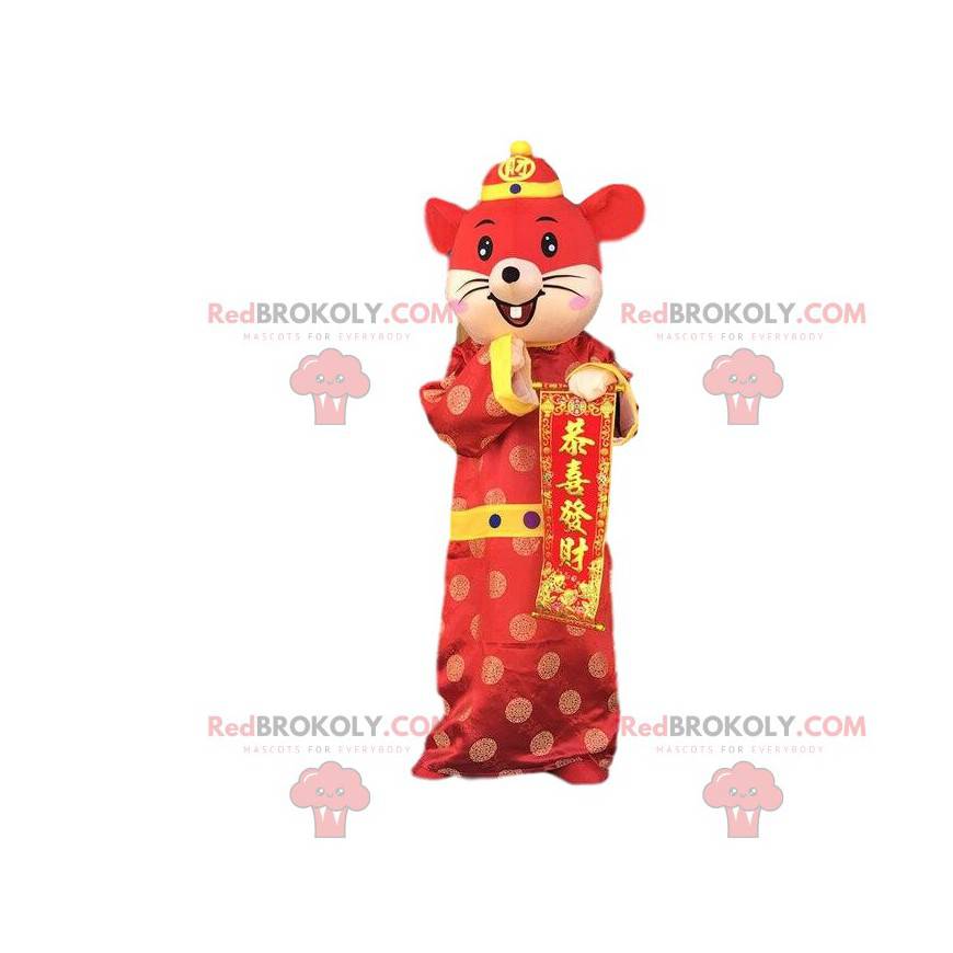 Red and yellow mouse mascot in Asian outfit - Redbrokoly.com