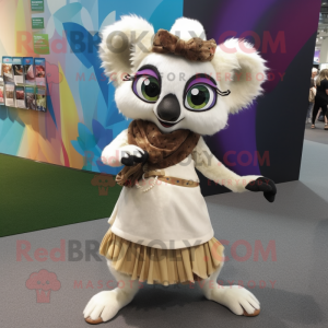 Cream Lemur mascot costume character dressed with a Wrap Skirt and Cummerbunds