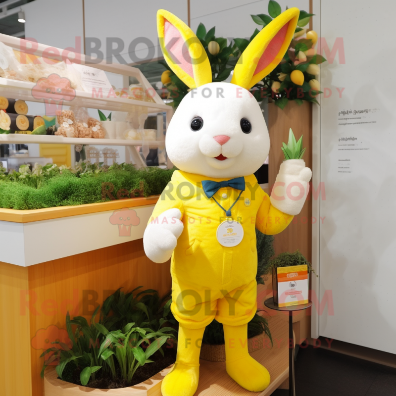 Lemon Yellow Rabbit mascot costume character dressed with a Romper and Brooches