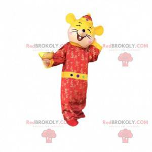 Mascota del ratón amarillo y rojo, traje jovial - Redbrokoly.com