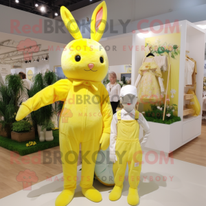 Lemon Yellow Rabbit mascot costume character dressed with a Romper and Brooches