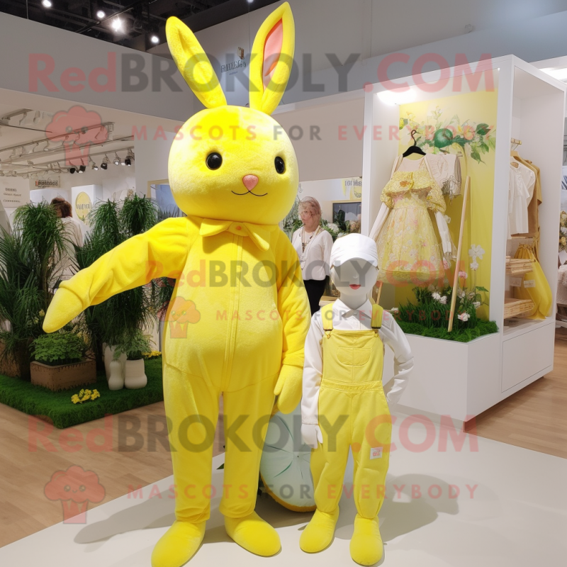 Lemon Yellow Rabbit mascot costume character dressed with a Romper and Brooches