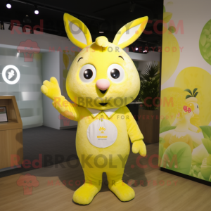 Lemon Yellow Rabbit mascot costume character dressed with a Romper and Brooches